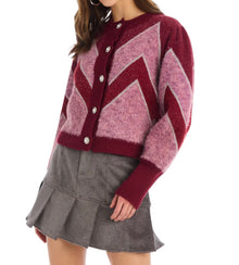 Allison New York Fuzzy Chevron Cardigan - Deep Red