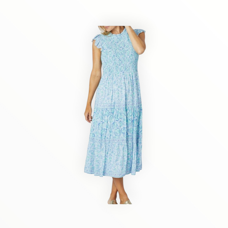 Sail to Sable Fall Floral Smocked Bodice Midi Dress - Multi