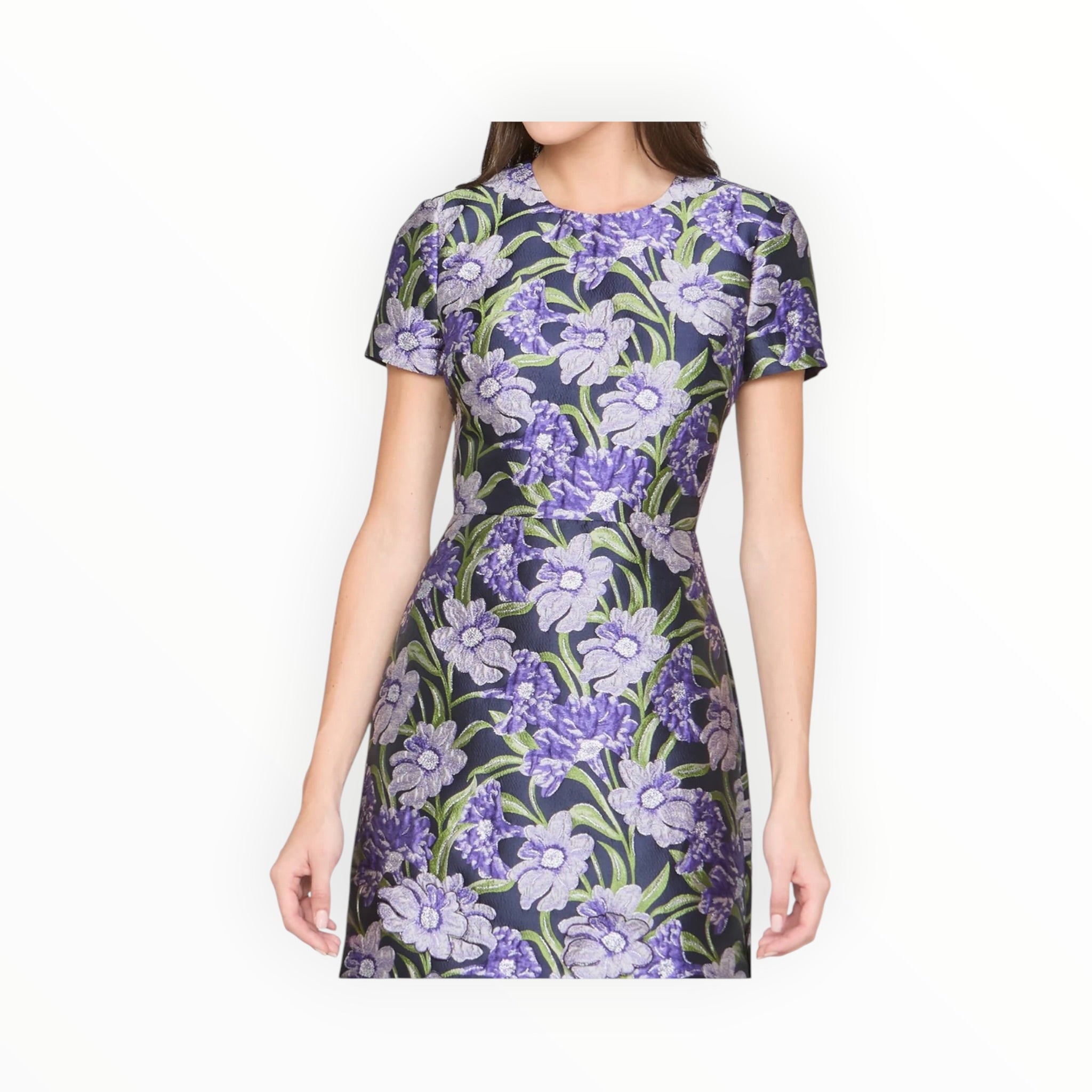 THEIA Serenza Jacquard Dress - Iris Bloom/Navy