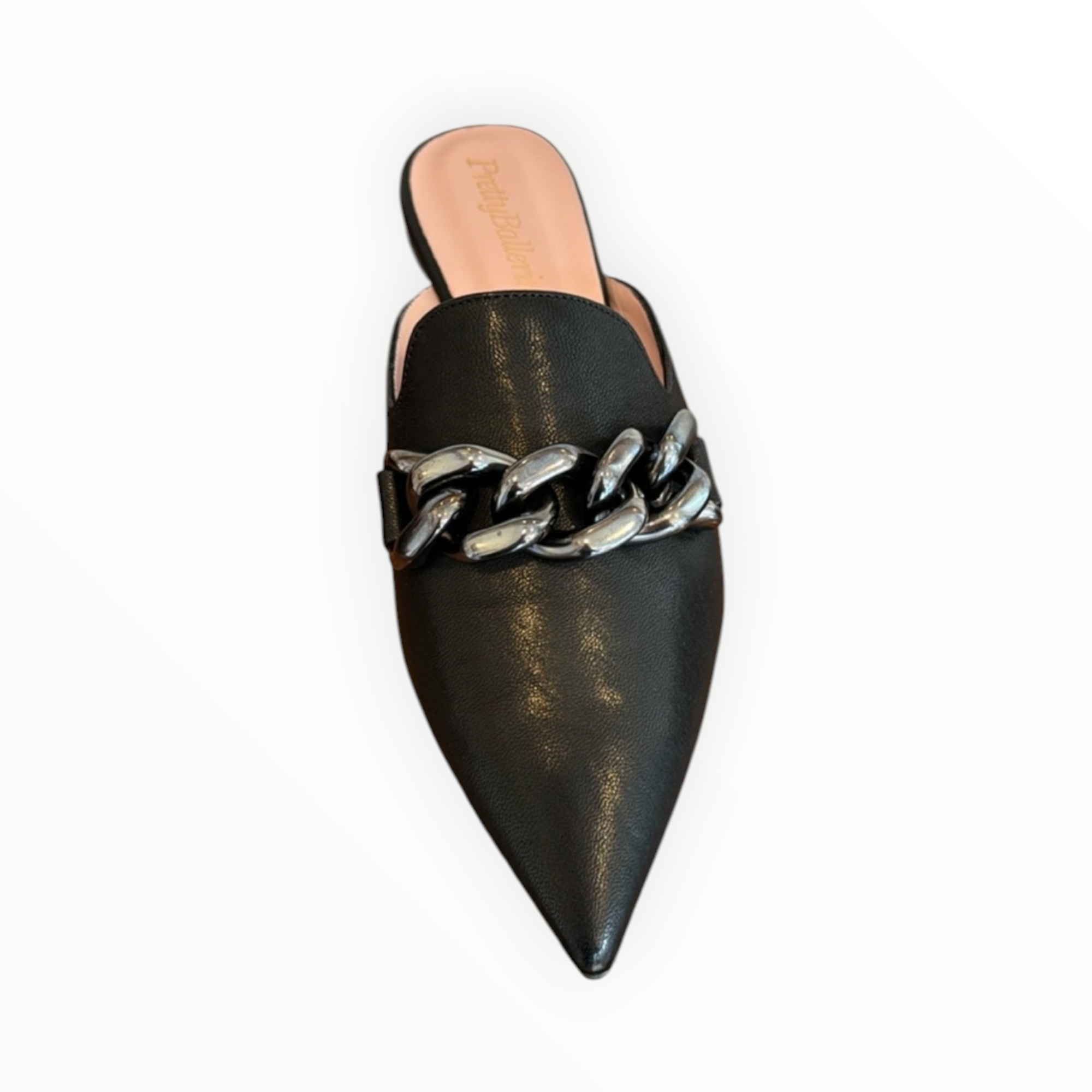 Pretty Ballerinas Overside Chain Leather Mules - Black