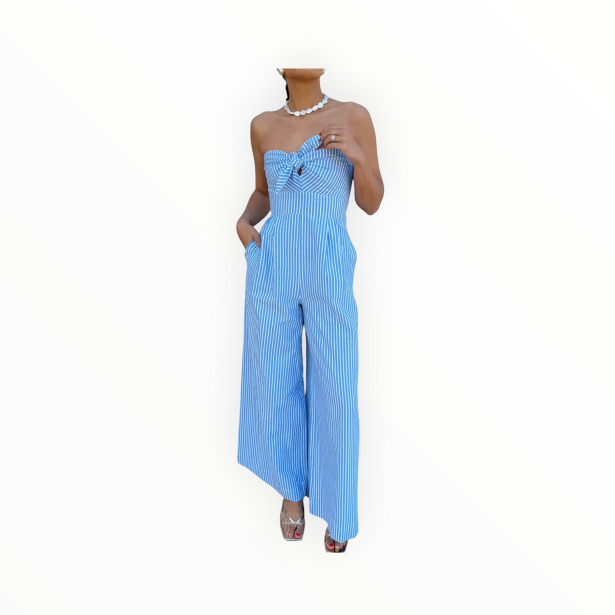 Lavender Brown Tessa Romper - Blue/White Stripe