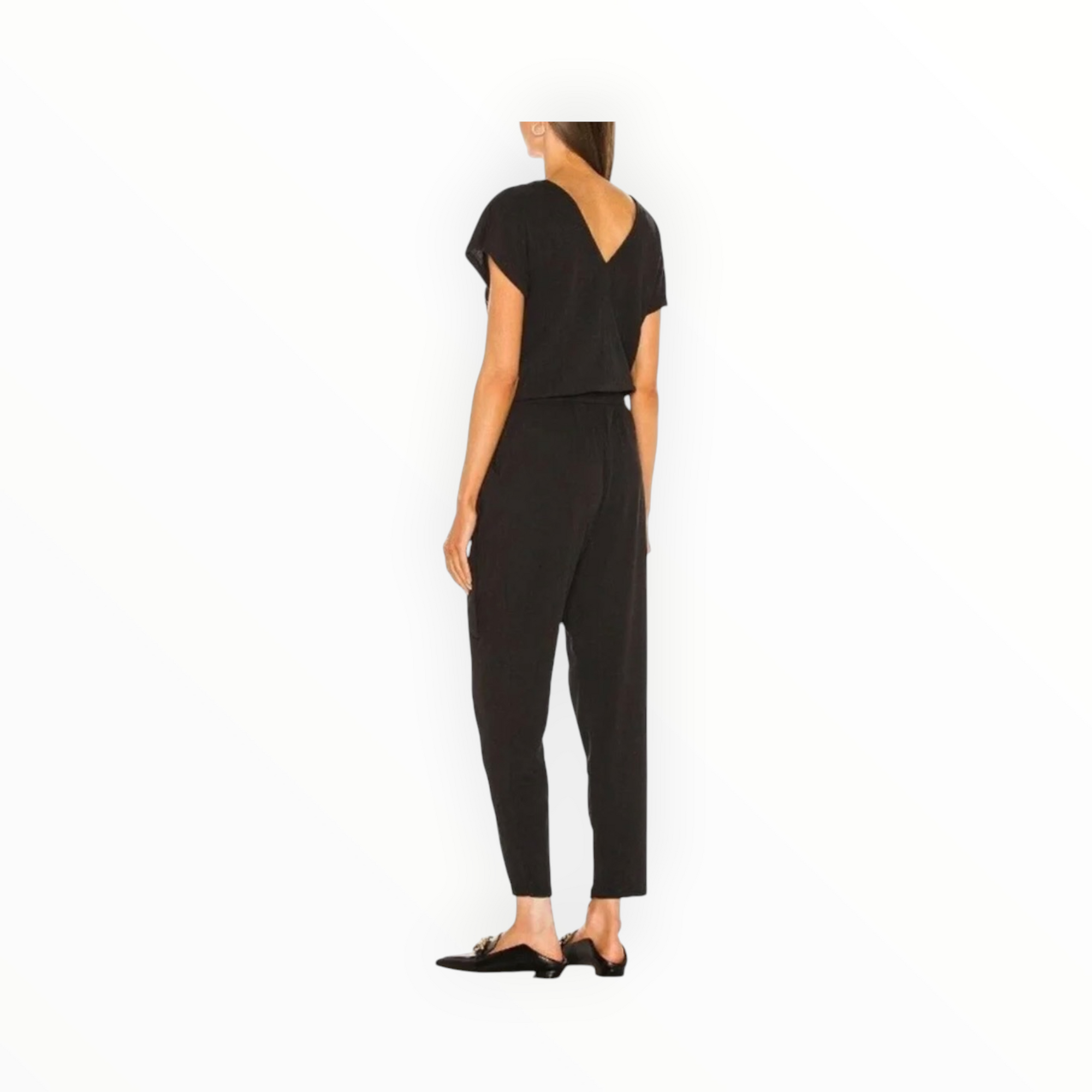 ATM Melillo High Torsion V Neck Belted Jumpsuit - Black