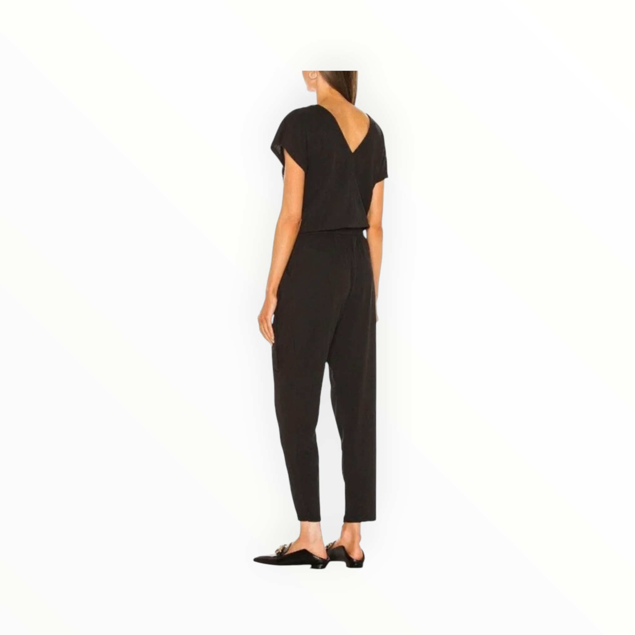 ATM Melillo High Torsion V Neck Belted Jumpsuit - Black