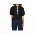 GANNI Cotton Poplin Peplum Tie Blouse - Black
