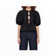 GANNI Cotton Poplin Peplum Tie Blouse - Black