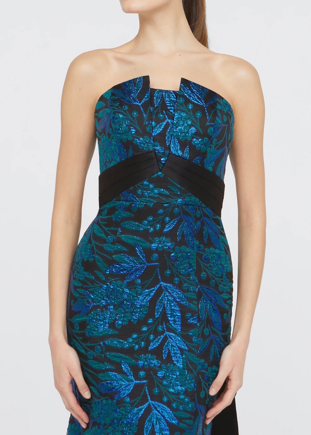 THEIA Fernanda Strapless Gown - Black/Emerald