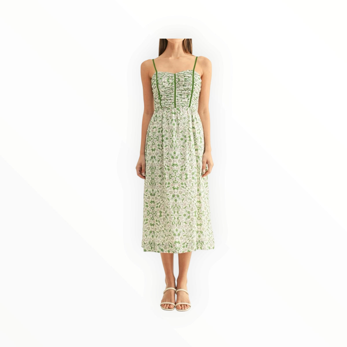 Adelyn Rae Blossom Pleated Midi Dress - Green/Multi
