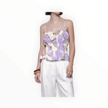 Greylin Iris Tie Front Elastic Waist Tank - Cream/Lilac