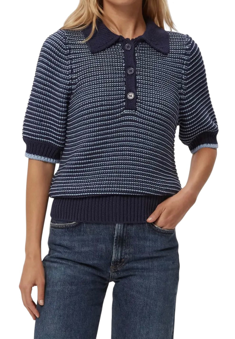 Marley Puff Sleeve Cotton Blend Sweater - Nocturnal/Breeze