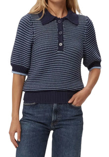 Marley Puff Sleeve Cotton Blend Sweater - Nocturnal/Breeze
