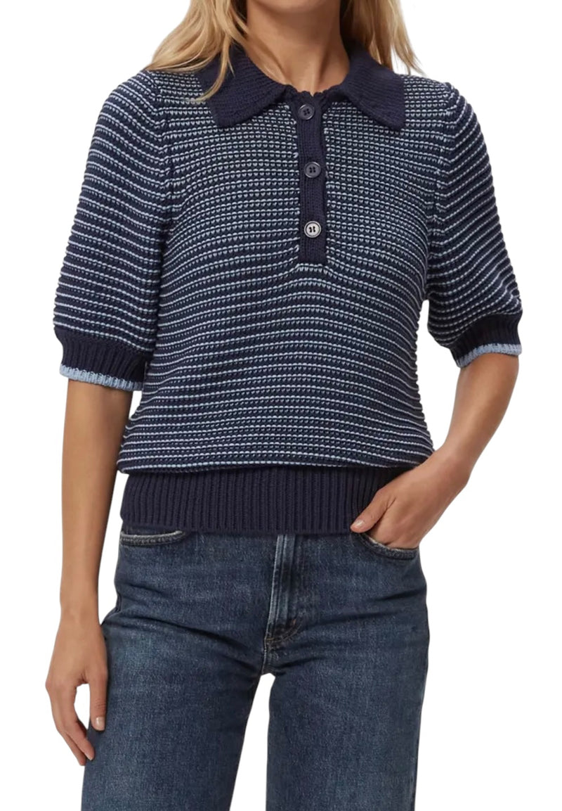 Marley Puff Sleeve Cotton Blend Sweater - Nocturnal/Breeze