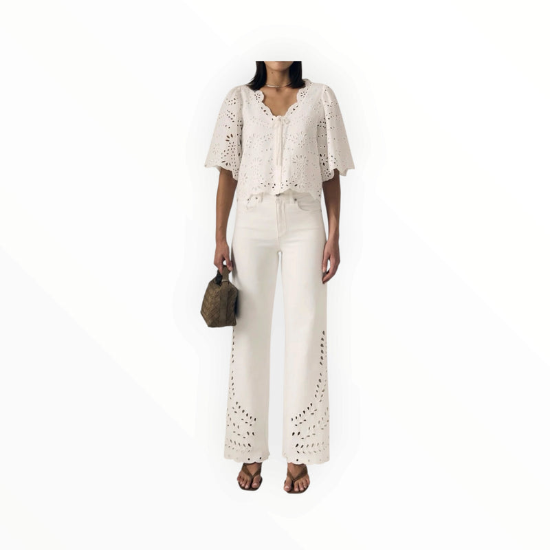 LE JEAN Column Eyelet Jean - White
