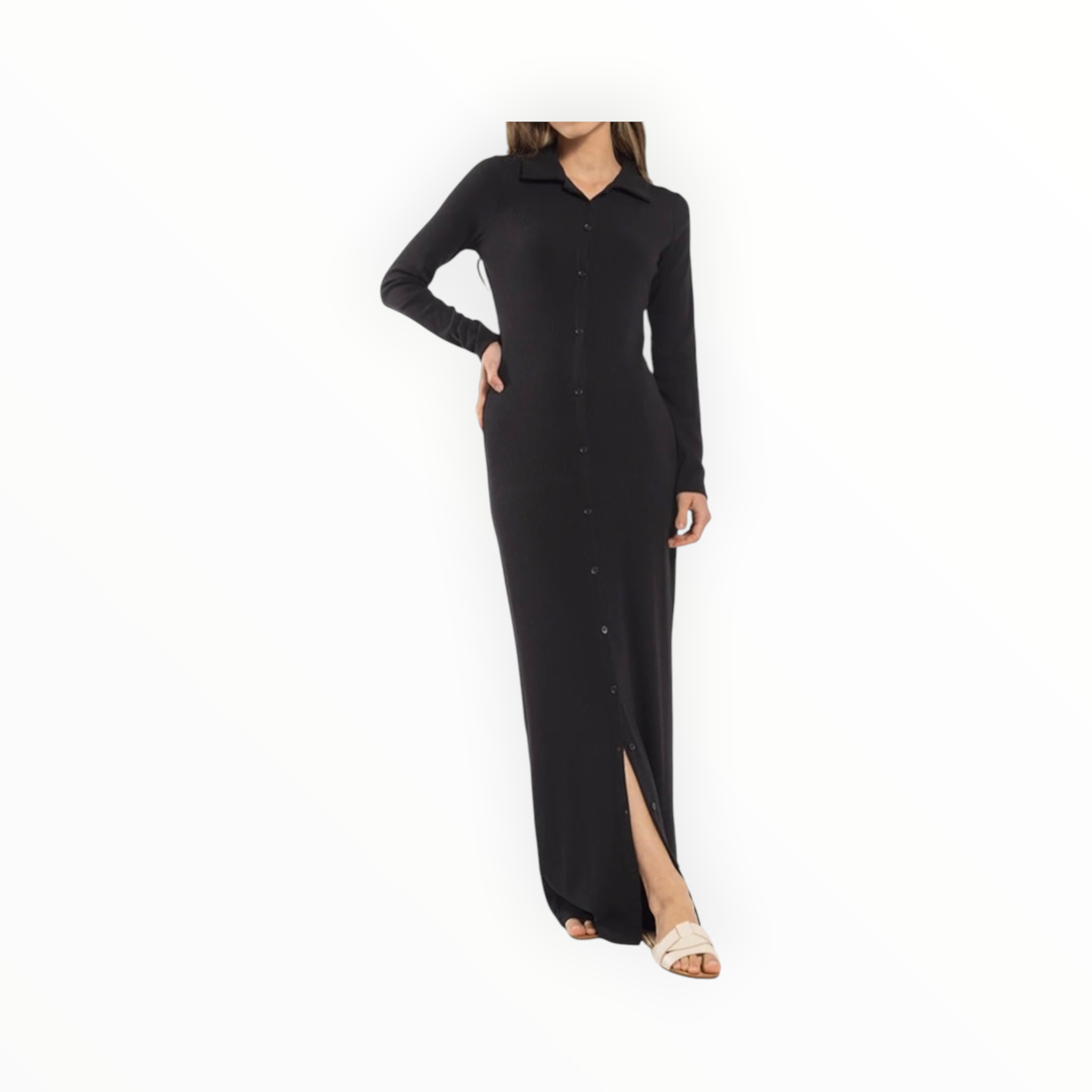 Latitude Ribbed Shirt Dress - Black