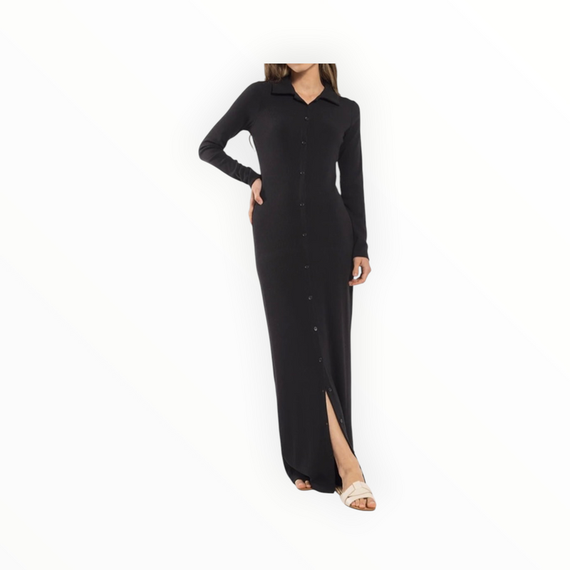 Latitude Ribbed Shirt Dress - Black