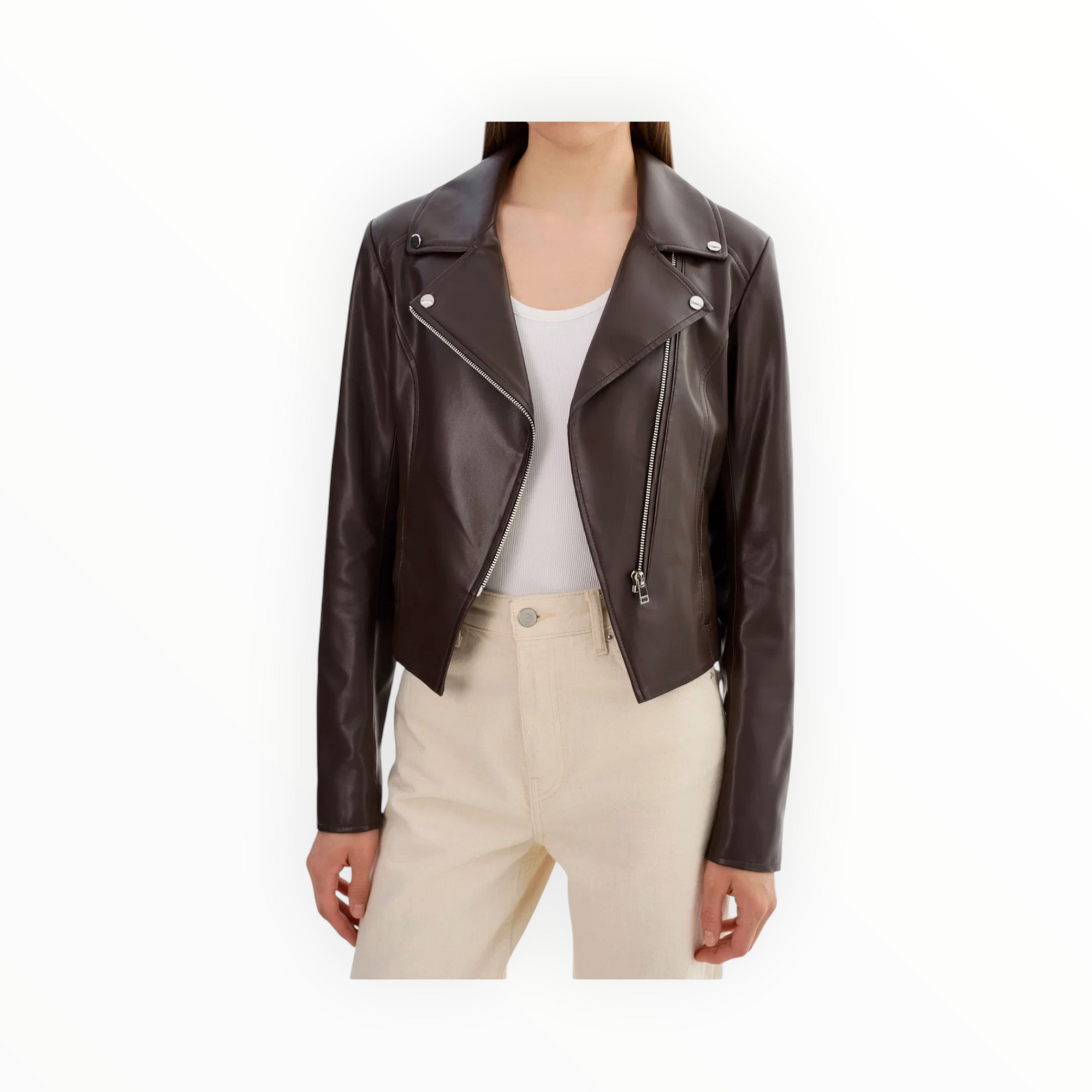 Lamarque Pascale Fitted Faux Leather Jacket - Dark Brown
