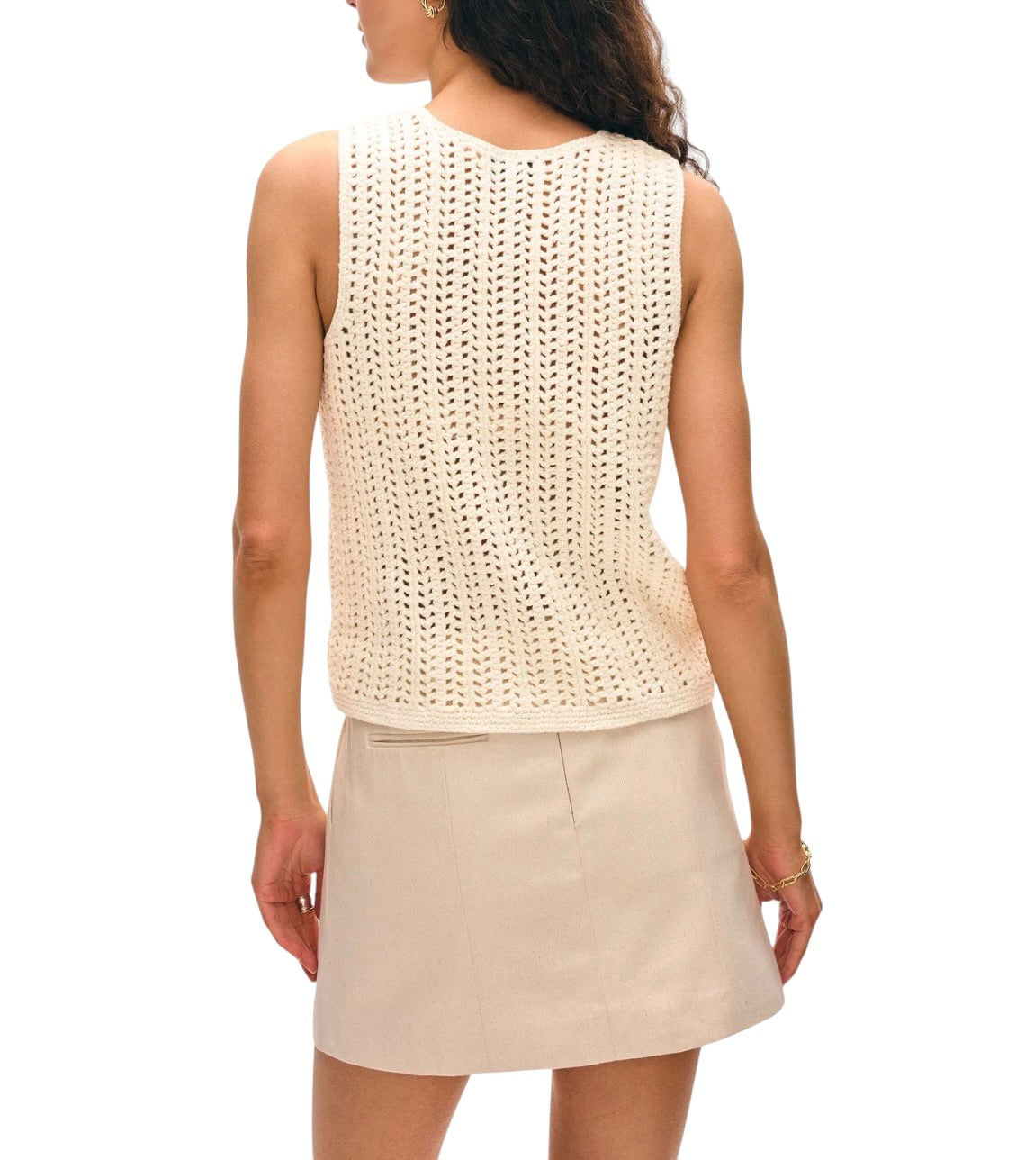 White + Warren Hand Crochet Lofty Cotton Tank - Ivory