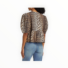 GANNI Cotton Poplin Peplum Tie Blouse - Leopard