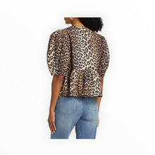 GANNI Cotton Poplin Peplum Tie Blouse - Leopard