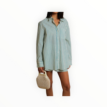 perfectwhitetee Avalon Poplin Button Down - Teal Blue/Sugar Stripe