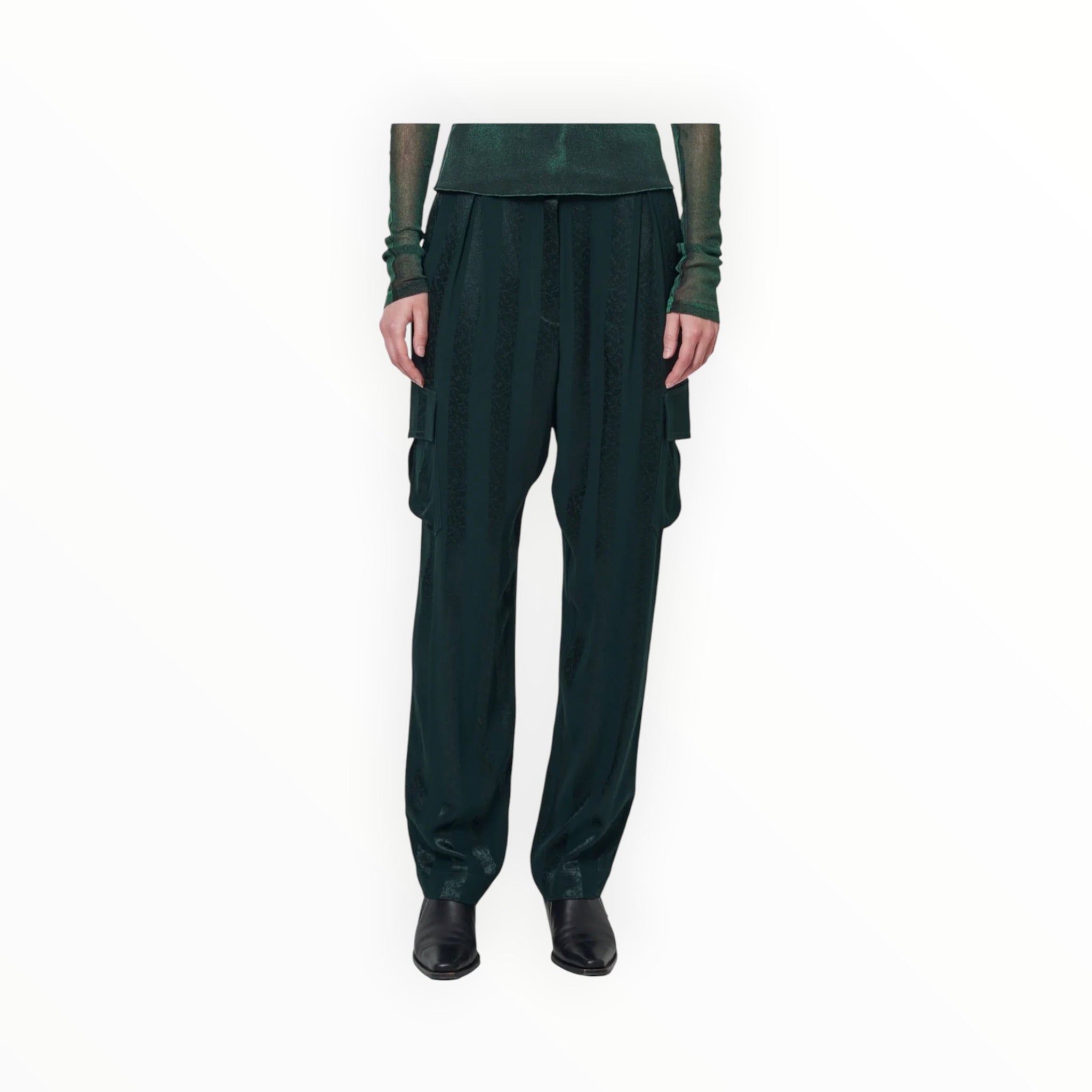 Raquel Allegra Satin Stripe Carly Pant - Pine