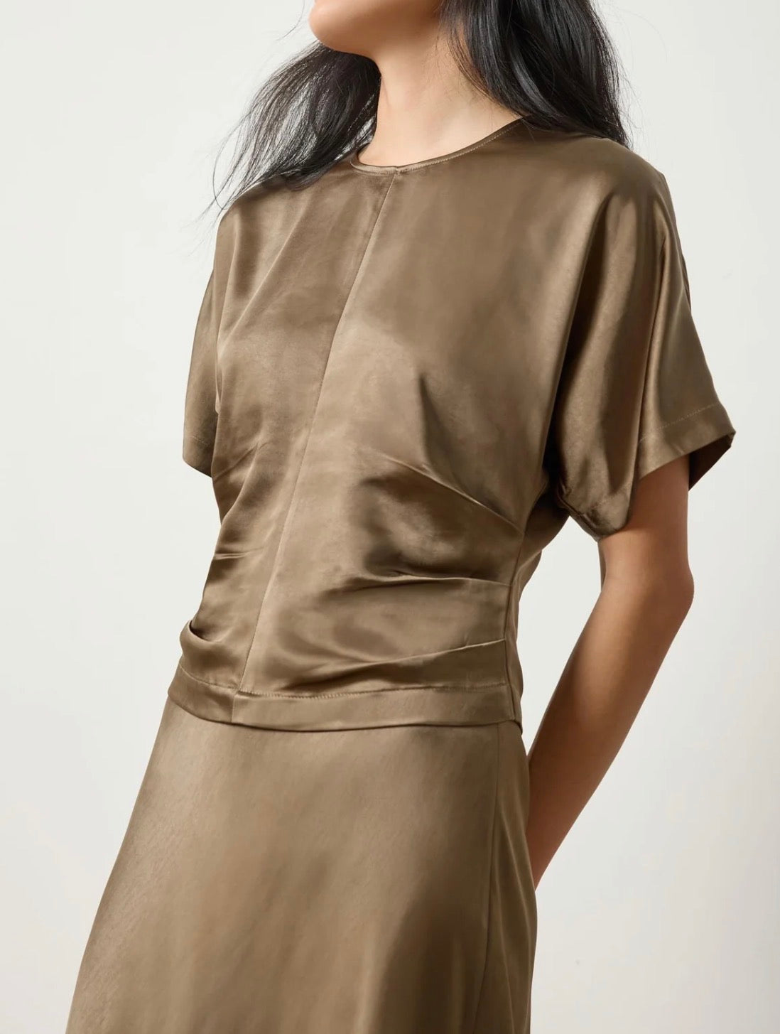 LILLA|P Satin Dolman Short Sleeve - Parsley