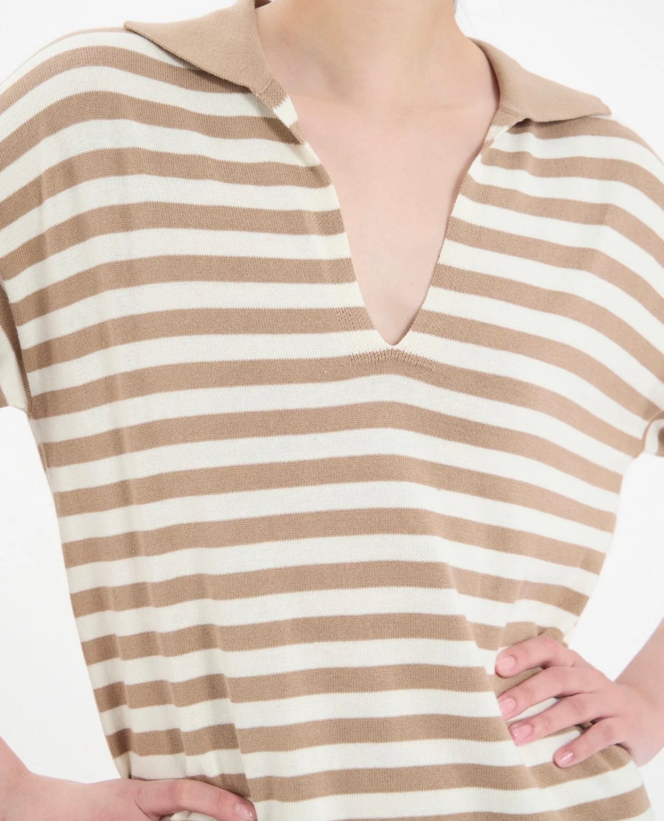 Ines de la Fressange Océane Beige Cotton Striped Dress
