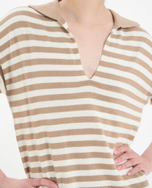Ines de la Fressange Océane Beige Cotton Striped Dress