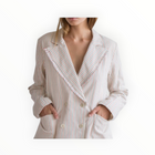 Raquel Allegra Cotton Tickling Stripe Double Breasted Blazer