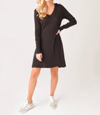 ATM Slub Jersey Long Sleeve V-Neck Dress - Black
