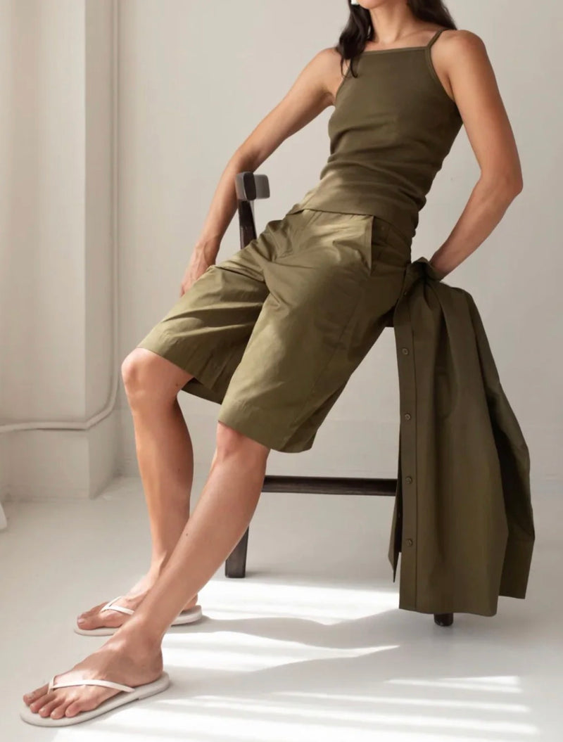 Paper Label Maura Tie Top - Dark Olive