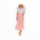 Sail To Sable Pink Ikat Print Smocked Waist Midi Skirt