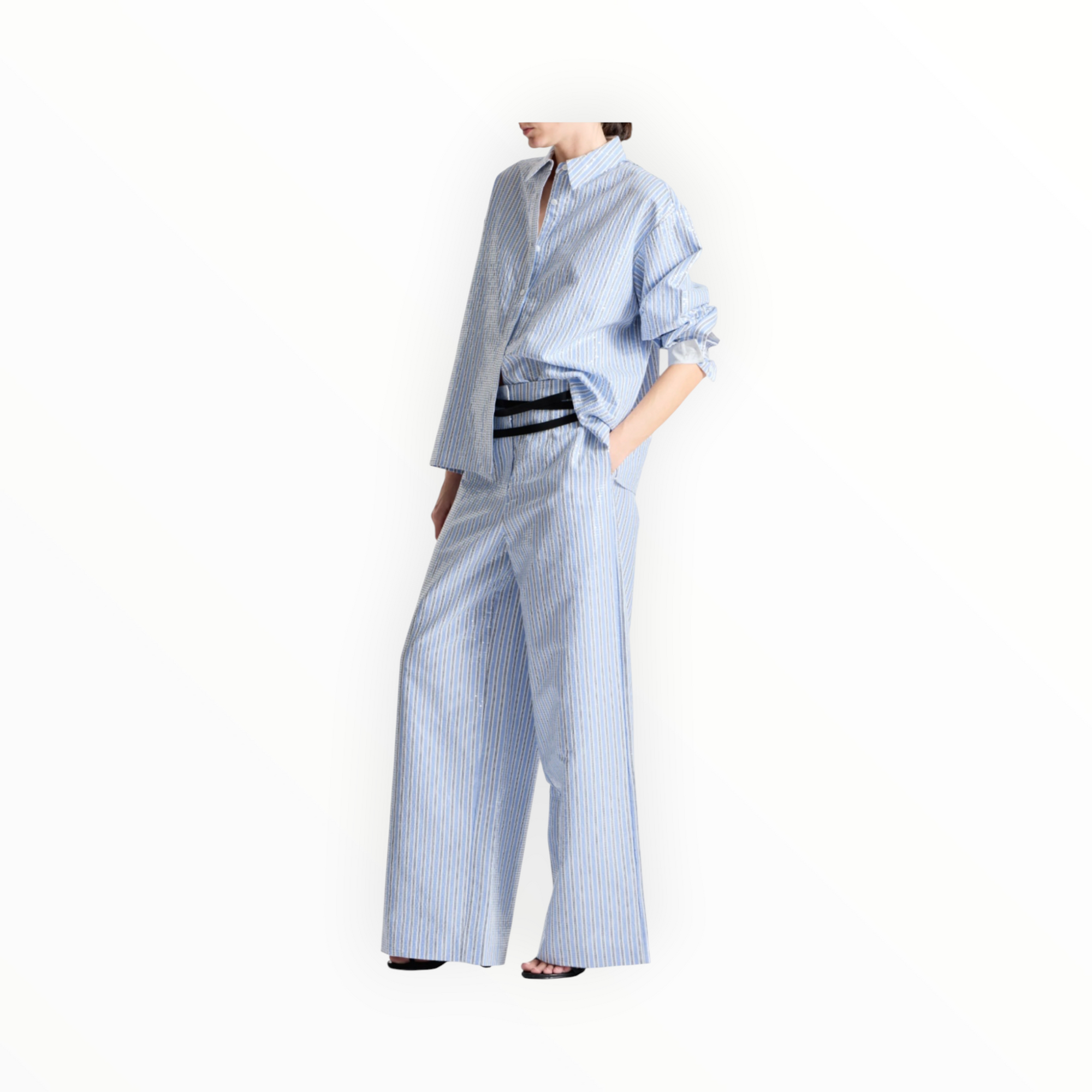 saint art Bradley Sequin Pinstripe Shirt - Blue Stripe
