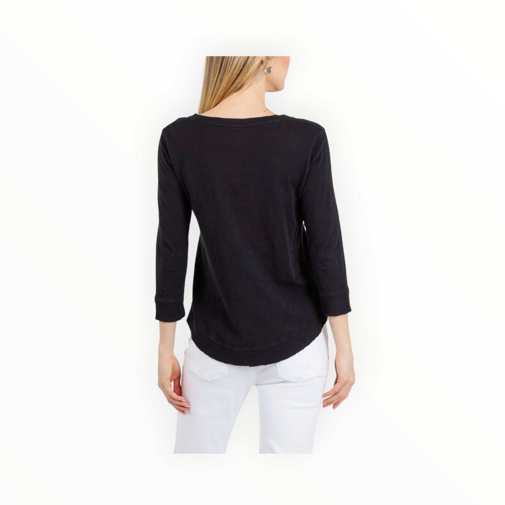 Elliott Lauren 3/4 Sleeve V-Neck Tee - Black