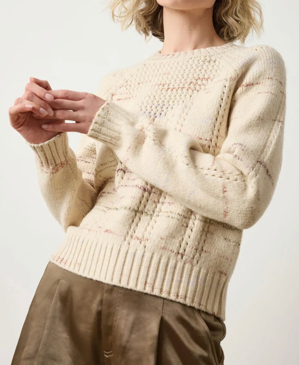 LILLA|P Open Stitch Crew Neck Sweater - Eggshell Combo