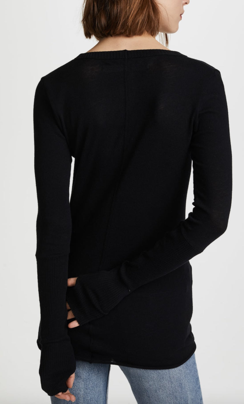 Enza Costa First Layered Cuff V Neck Sweater - Black