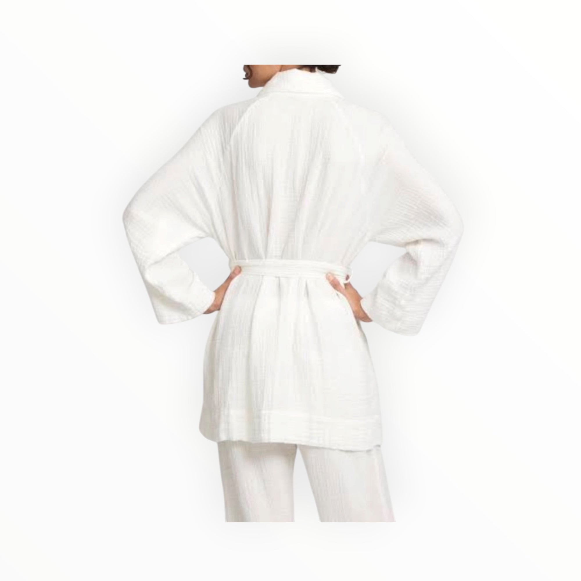 Raquel Allegra Cotton Gauze Medley Robe - Cream