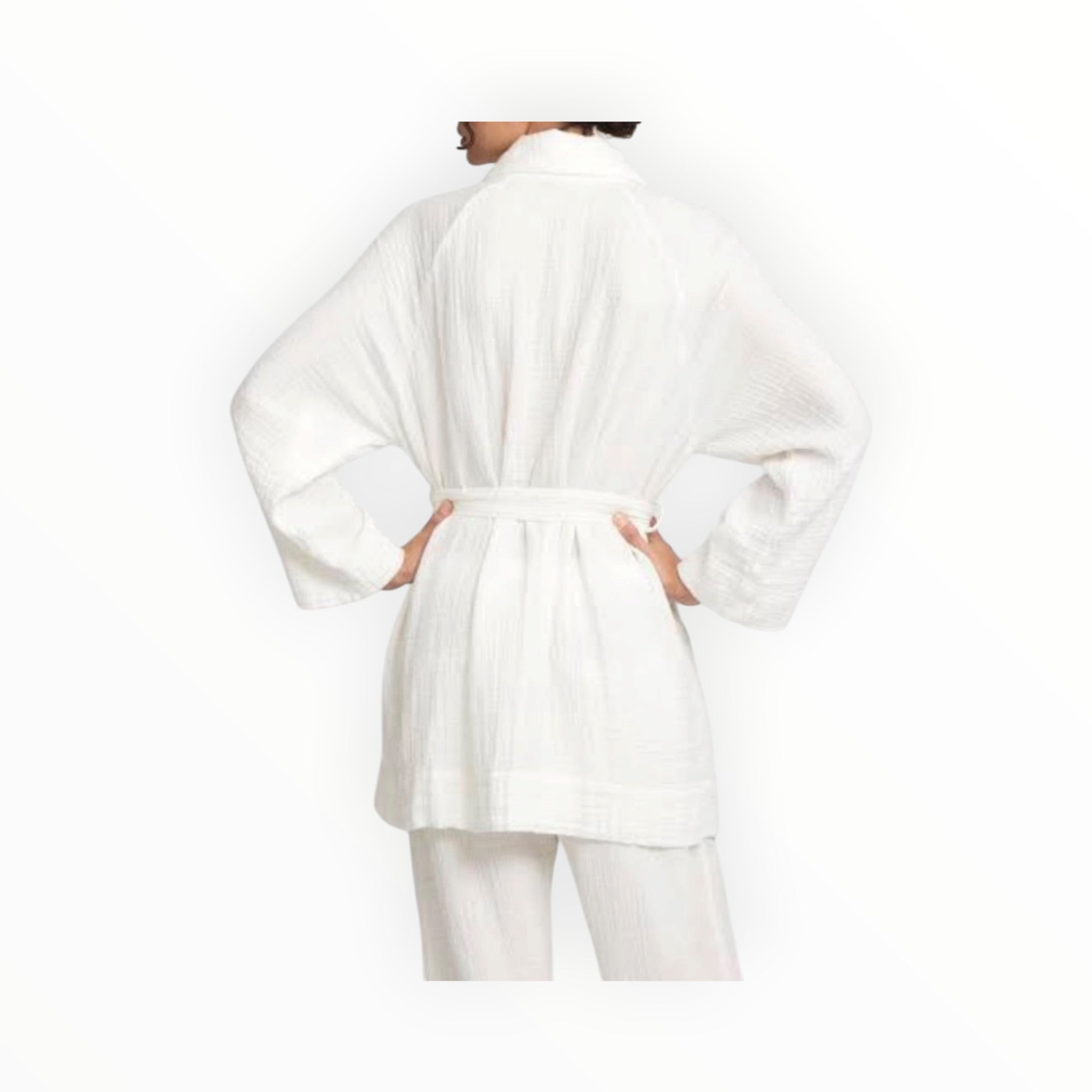 Raquel Allegra Cotton Gauze Medley Robe - Cream