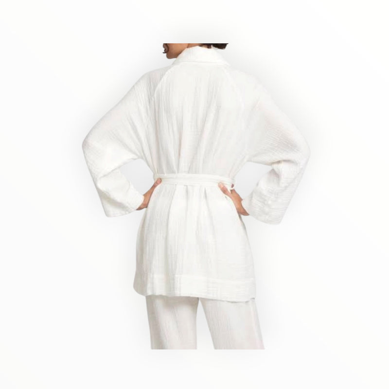 Raquel Allegra Cotton Gauze Medley Robe - Cream