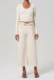 Citizens of Humanity Lyra Wide Leg Crop Raw Hem - Almondette