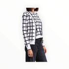 Minnie Rose Windowpane V-Neck Cardigan - White/Navy