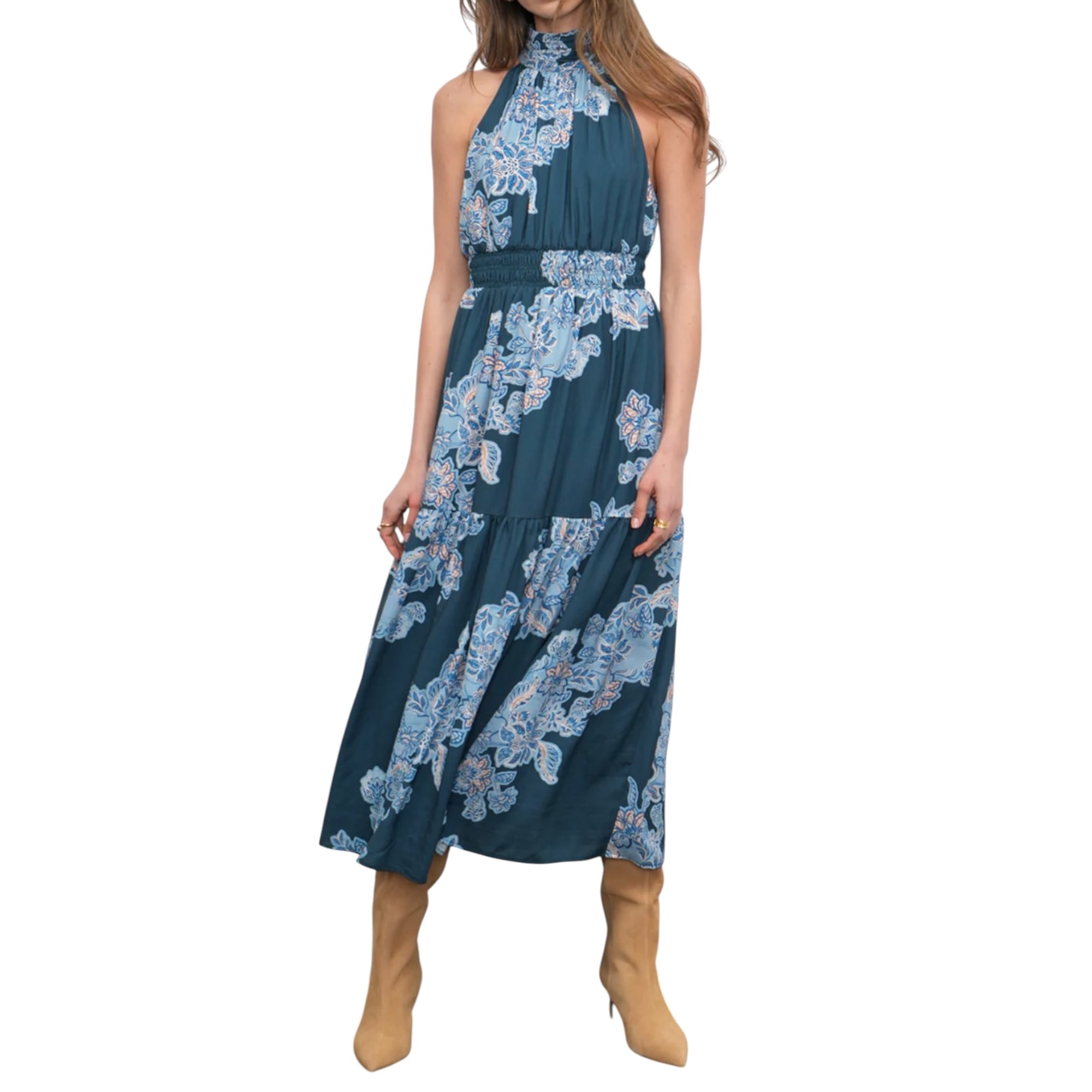 Greylin Leya Halter Midi Dress - Teal