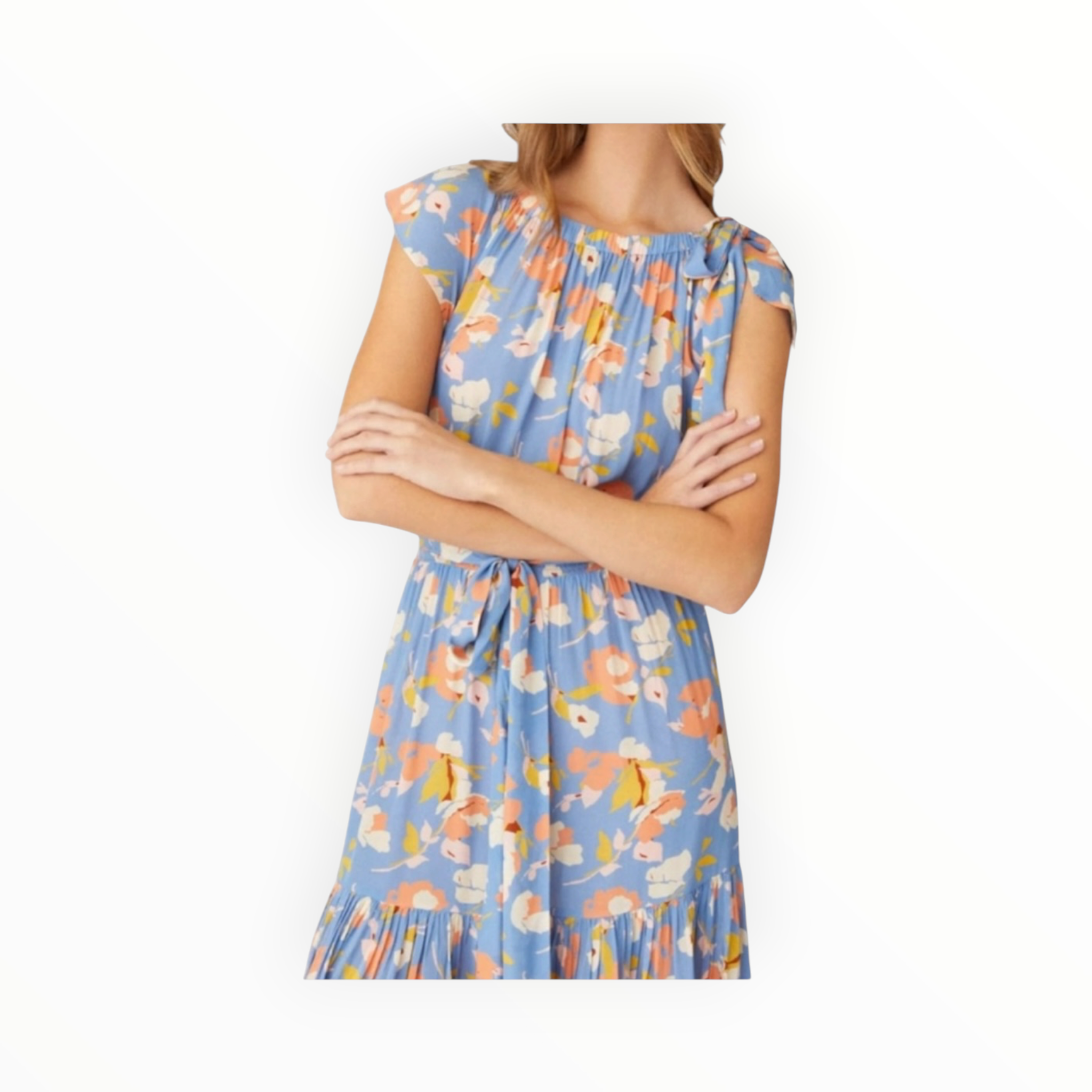 Shoshanna Peony Floral Dress - Slate Blue Multi