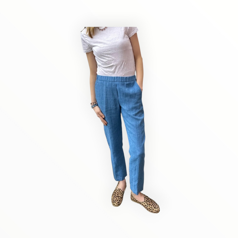 Diega Pacifico Linen Straight Trousers - Sky Blue
