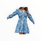 Sail to Sable Fall Floral Long Sleeve Smocked Waist Dress - Omphalodes/Blue