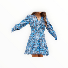 Sail to Sable Fall Floral Long Sleeve Smocked Waist Dress - Omphalodes/Blue