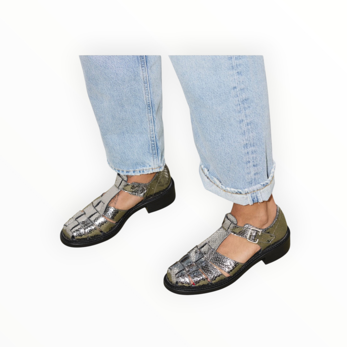 Frēda Salvador Dahlia T-Strap Fisherman Loafer - Metallic