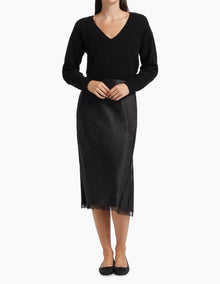 dh New York Mis Pieced Layered Midi Dress - Black