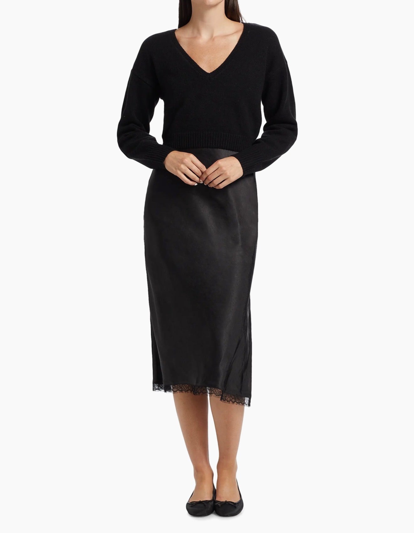 dh New York Mis Pieced Layered Midi Dress - Black