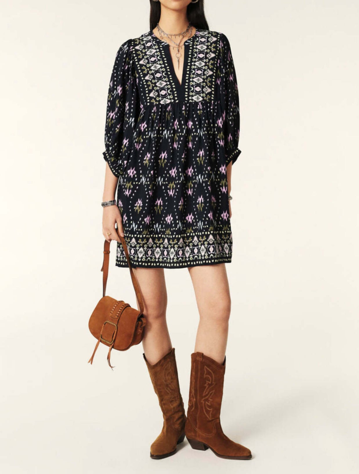 ba&sh Short Printed Naia Dress - Night Blue