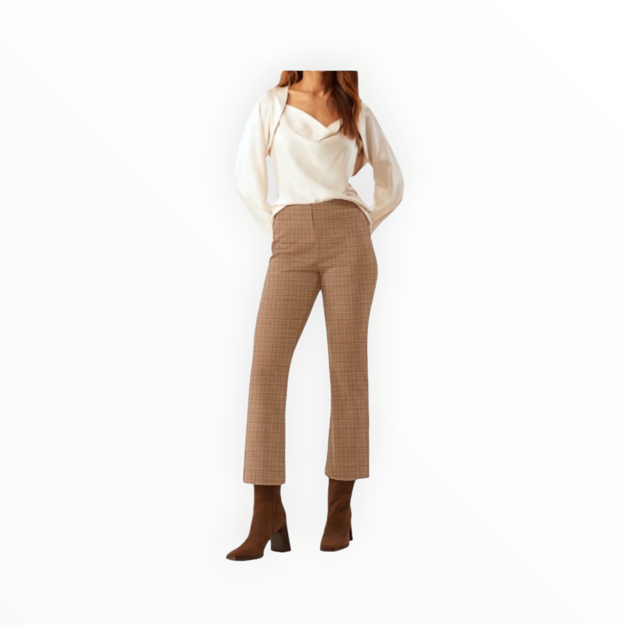 ecru Prince Cropped Flare Leg - Autumn Check